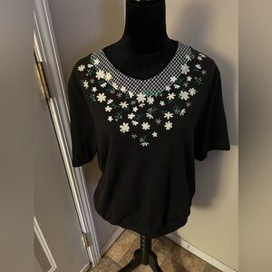 Gingham and floral design 80s blouse, Pit to Pit 25, best fit XL, Grandma core